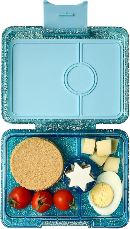 Yumbox Snack Box – Leakproof, BPA-Free, 3-Compartment Snack Container for Kids & Adults – Portable, Lightweight & Easy to Clean – Ideal for Fruits, Veggies, Crackers & Dips (Glitter Blue)