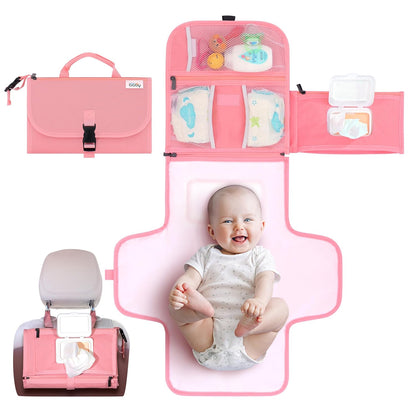Kopi Baby Portable Diaper Changing Pad - Baby Diaper Changer Travel Bag with Wipes Pocket, Smart Design Portable Changing Mat, Infant Travel Station Kit, Gift for Newborn Girl & Boy - Pink, Premium