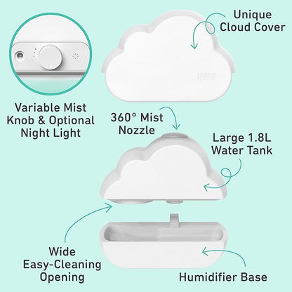 Pure Enrichment PureBaby Cloud Ultrasonic Cool Mist Humidifier Quiet Variable Mist for up to 24 Hrs Ideal for Baby Nurseries & Kids Bedrooms to Relieve Congestion Colds & Coughs, Night Light, BPA-Free