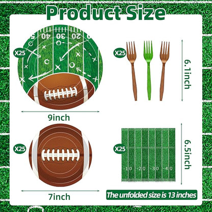100 Pcs Football Party Supplies Set, Serves 25 – Disposable Football and Field