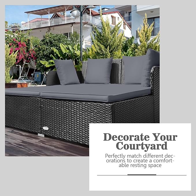 Tangkula Outdoor Rattan Daybed, Wicker Furniture