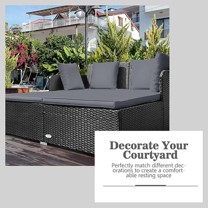Tangkula Outdoor Rattan Daybed, Wicker Furniture