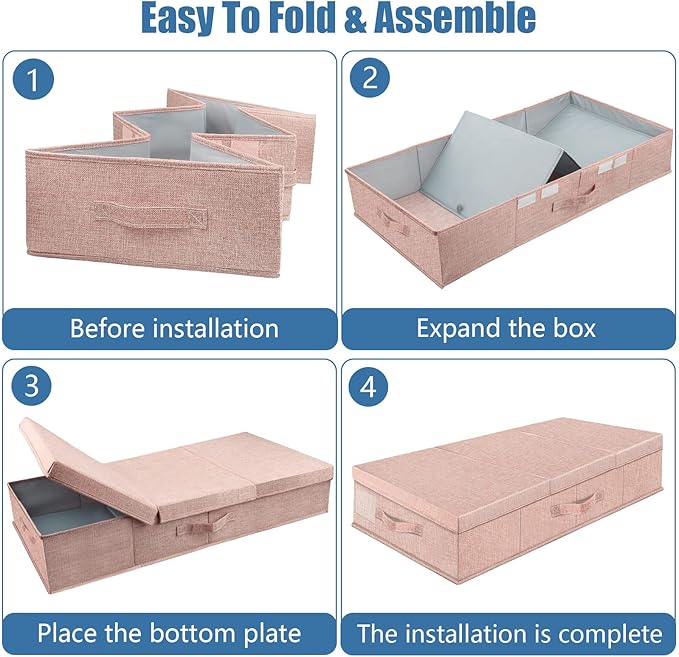Underbed Storage Containers Bin with Lids, Large Under Bed Storage Organizer Box with Handle, Foldable Under the Storage Bags for Organizing Clothes, Shoes, Blankets, Pillows
