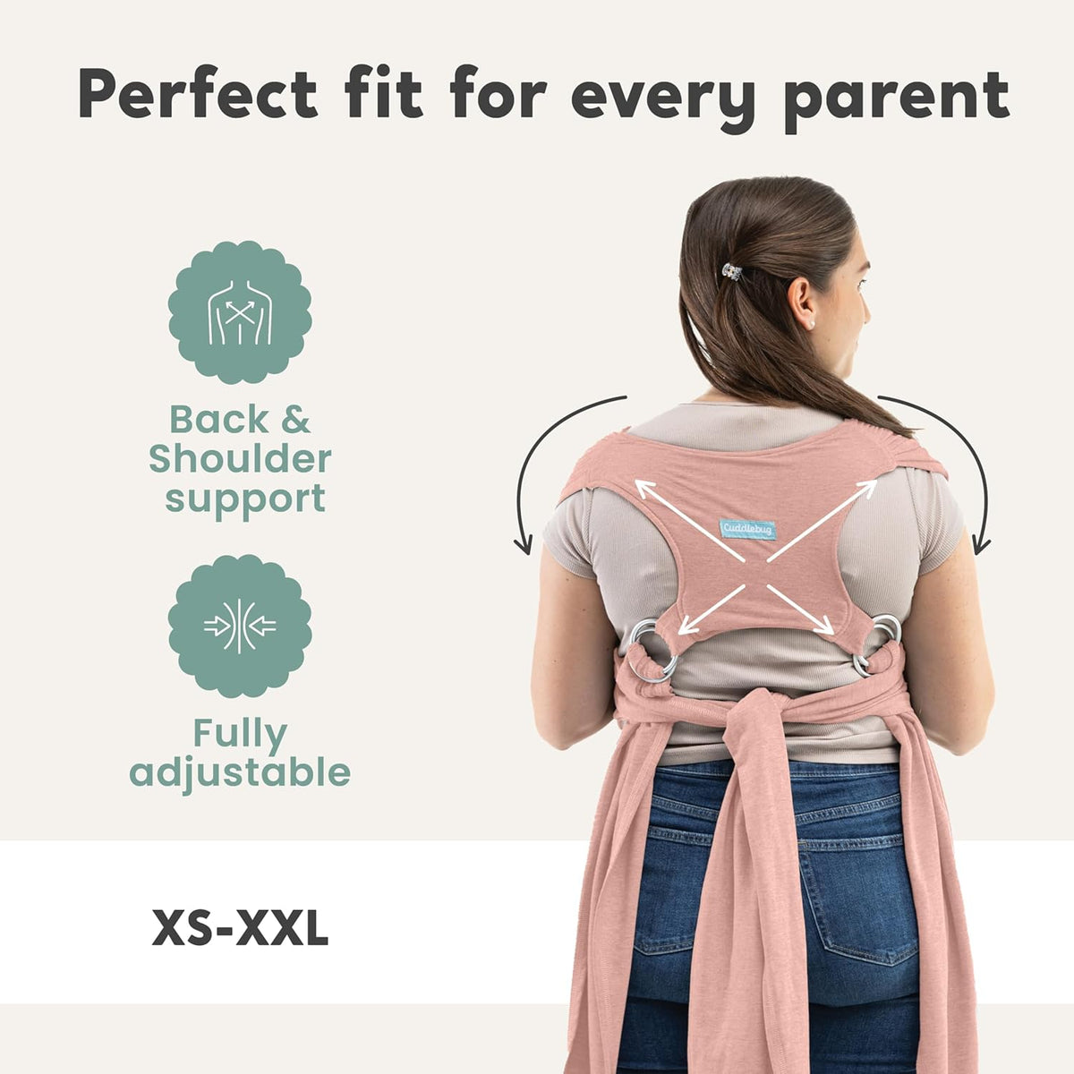 CuddleCarry™ Pre-Wrapped Baby Ring Sling by CuddleBug - Adjustable, Lightweight Baby Carrier Wrap - Ergonomic Front Carry for Newborn to Toddler (0-36m, 8-35 lbs) - Pink