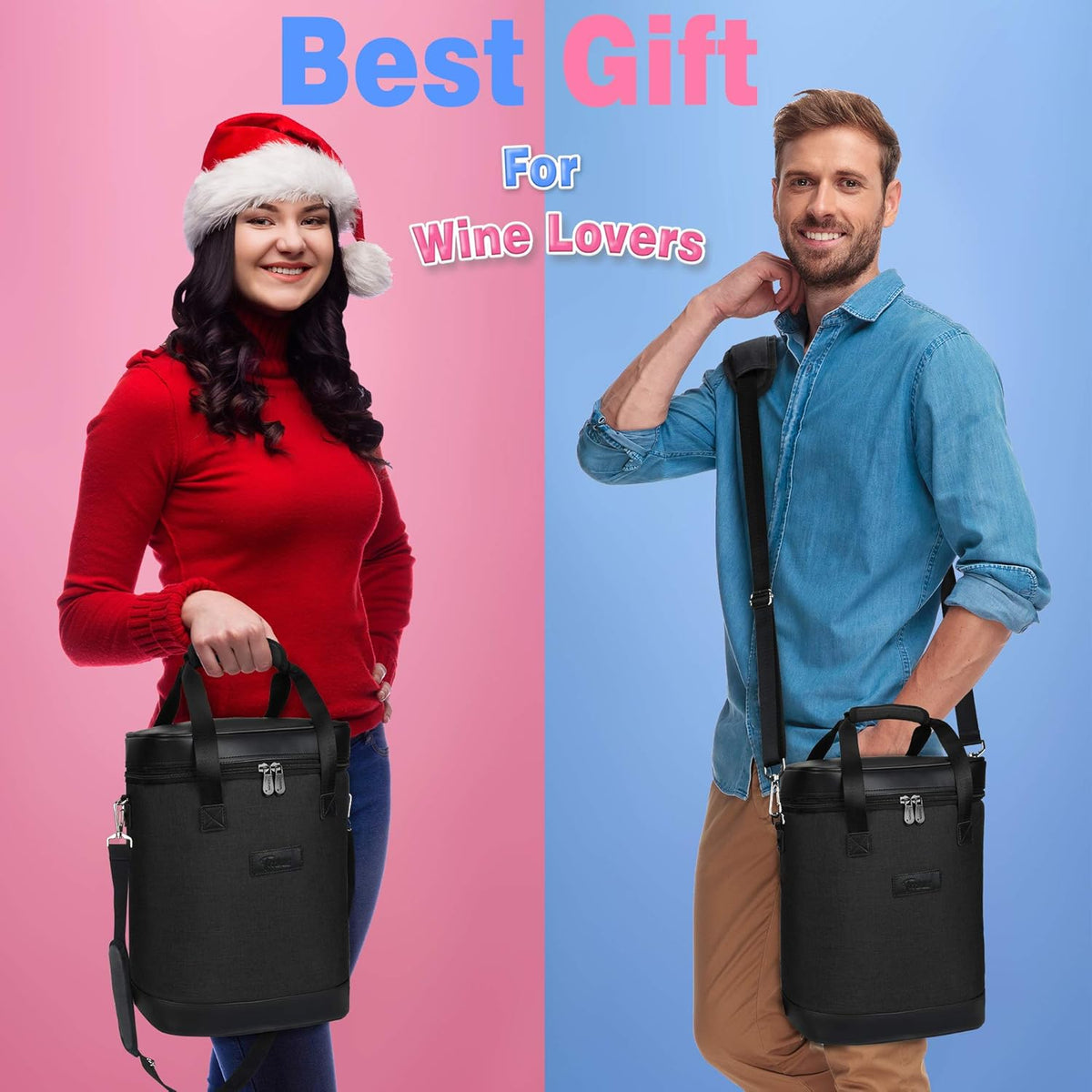 Tirrinia 6 Bottle Wine Cooler Bag - Insulated Padded Portable Versatile Wine Gift Carrier Tote Bag for Travel, BYOB Restaurant, Wine Tasting, Party, Pecfect Gift for Wine Lover, Black
