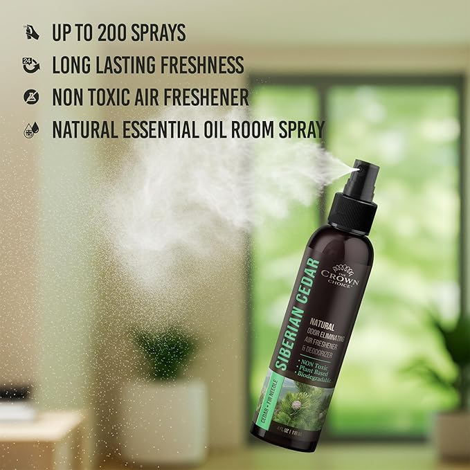 Non-Toxic Odor Eliminator,Natural Cedar Air Freshener Spray for Clothes Storage & Moth Repellent,Closet & Couch Deodorizer,Long Lasting Bathroom & Toilet Freshener, Safe for Kids & Pets-4 oz Pack of 1