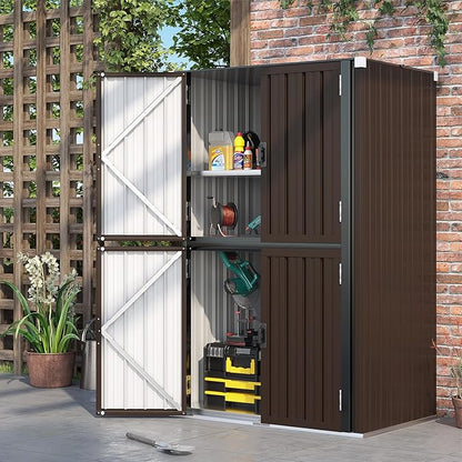 AECOJOY Outdoor Storage Cabinet Waterproof with Shelves, Large Brown Lockable Outdoor Cabinet, Tall Vertical Storage Cabinet Shed Weatherproof Outdoor Cabinets Garden Sheds & Outdoor Storage Clearance