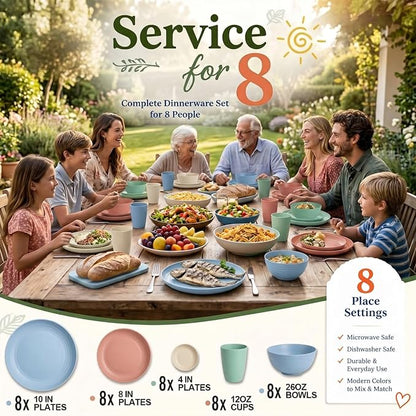 40PCS Dishes Set, Kids Plates and Bowls Set, Unbreakable Dinnerware Set | Wheat