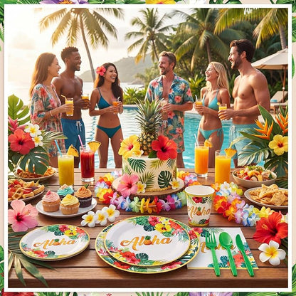NatNarr Hawaiian Party Supplies Set, Paper Tableware Set