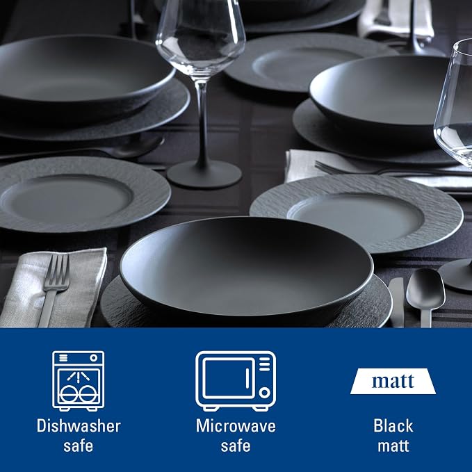 Villeroy & Boch Manufacture Rock 12 Piece Dinnerware Set, Matte Black | Premium