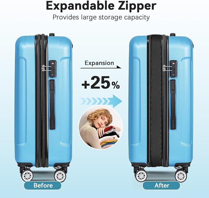 FOCHIER F Luggage Sets, Expandable 3 piece Hard Shell Luggage Set with TSA Lock, PC+ABS Hardside Travel Suitcase with Wheels for Women Men 20 24 28 Inch (Blue)