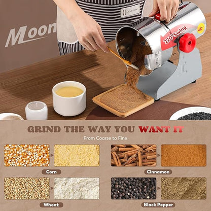 Moongiantgo Upgraded Spiral Seal Grain Mill Grinder Electric 800g 2500W High Speed Spice Grinder Pulverizer Dry Grinding Machine for Dry Cereal Bean Corn Wheat Herbs, with 4 Set Blades (800g, 110V)