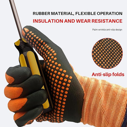 Electrical Insulated Gloves, 500V High Voltage Resistance Electrician Safety Gloves, Rubber Non Slip Work Gloves (500V|nylon insulated, Large)