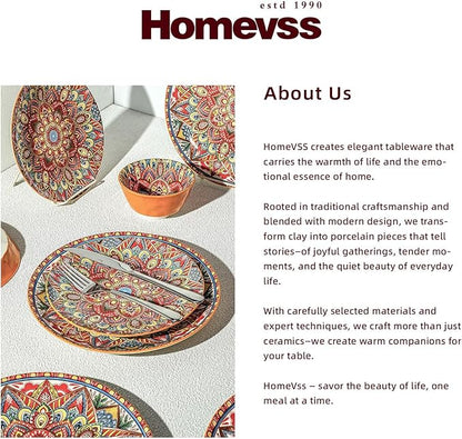 Homevss Boho 20 Pieces Dinnerware Sets, Plates and Bowls Set, Porcelain Dishes Set for 4, Microwave and Dishwasher Safe, Scratch Resistant, Bohemian Style Dining Ware, Orange