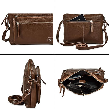 Wise Owl Accessories Small Soft Pebbled Real Leather Crossbody Handbags Purses Sling Crossover Shoulder Bag