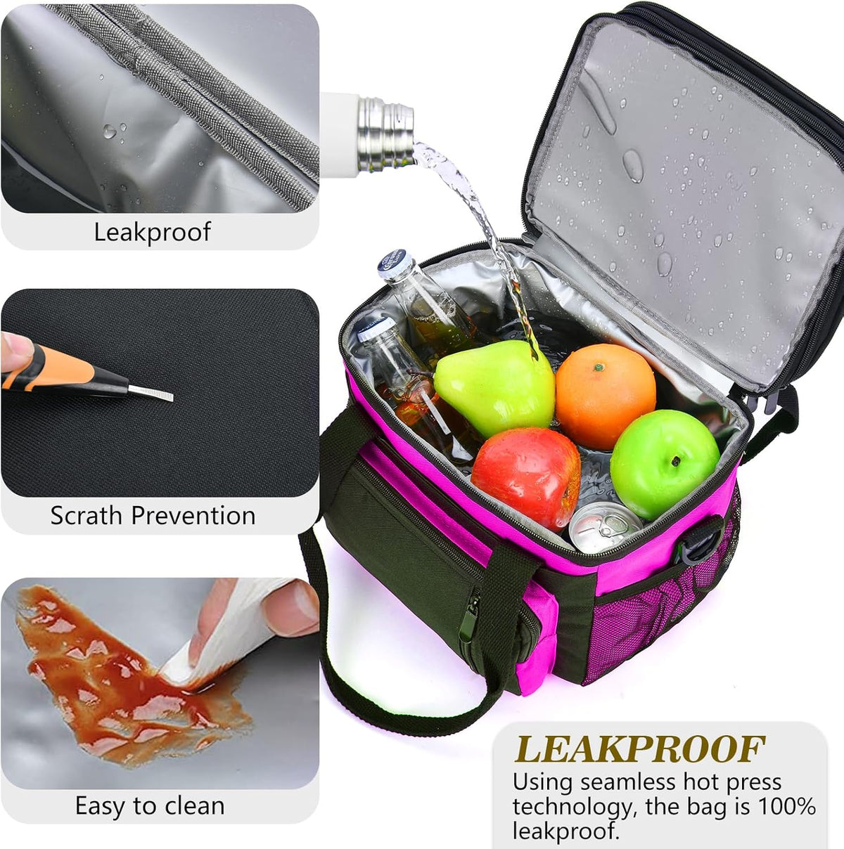 Insulated Lunch Bag Women | Large Adult Lunch Box | Double-Layer Reusable Lunch Bags | Leak-Proof Tote Cooler Bag for Work Picnic Outdoors | 16L, Hot Pink
