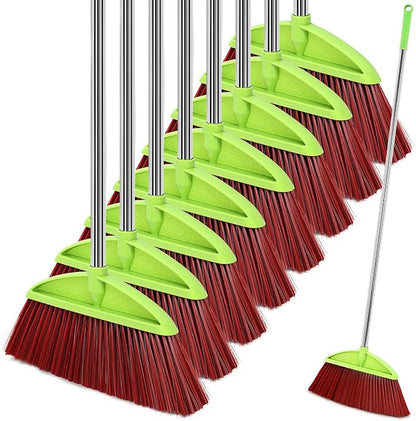Lasnten 8 Pack Heavy Duty Broom Commercial Set with 49" Stainless Steel Detachable Handle Indoor and Outdoor Floor Brooms for Home, Garage, Kitchen, School, Office, Patio Cleaning