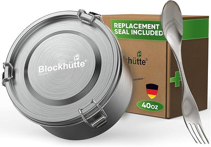 Blockhütte Metal Lunch Container 40oz with Spork, Bento Box Adult Metal BPA Free, Stainless Lunch Box for Work Dishwasher Safe, Stainless Steel Food Storage Containers Leakproof