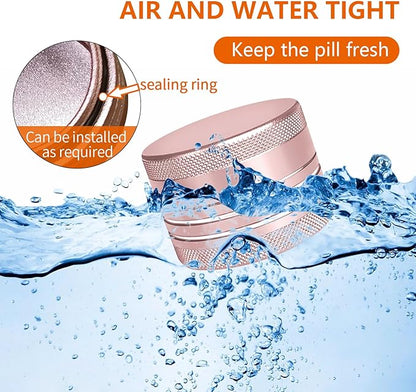 2 Sets Small Pill Box, Portable Daily Box, Aluminium Alloy Round Container for Pills, Pocket Case (Pink+Gold)