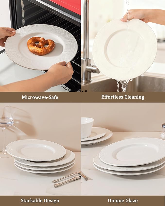 4-piece set, ceramic tableware set, relief plate and bowl set, microwave and