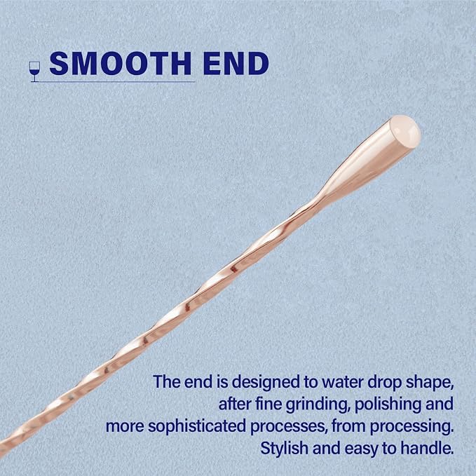 Bar Spoon Cocktail Mixing Stirrer, 12” Long Handle, Rose Gold | 18/8 Stainless