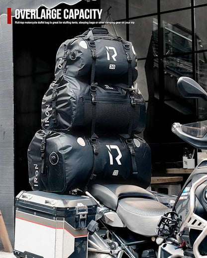 IRON JIA'S Motorcycle Dry Bag - Waterproof Duffle & Luggage Tail Bag Saddle Bags with Roll Top Closure, Shoulder Straps, Inner Pocket and Mesh Pocket (Grey, 50L)