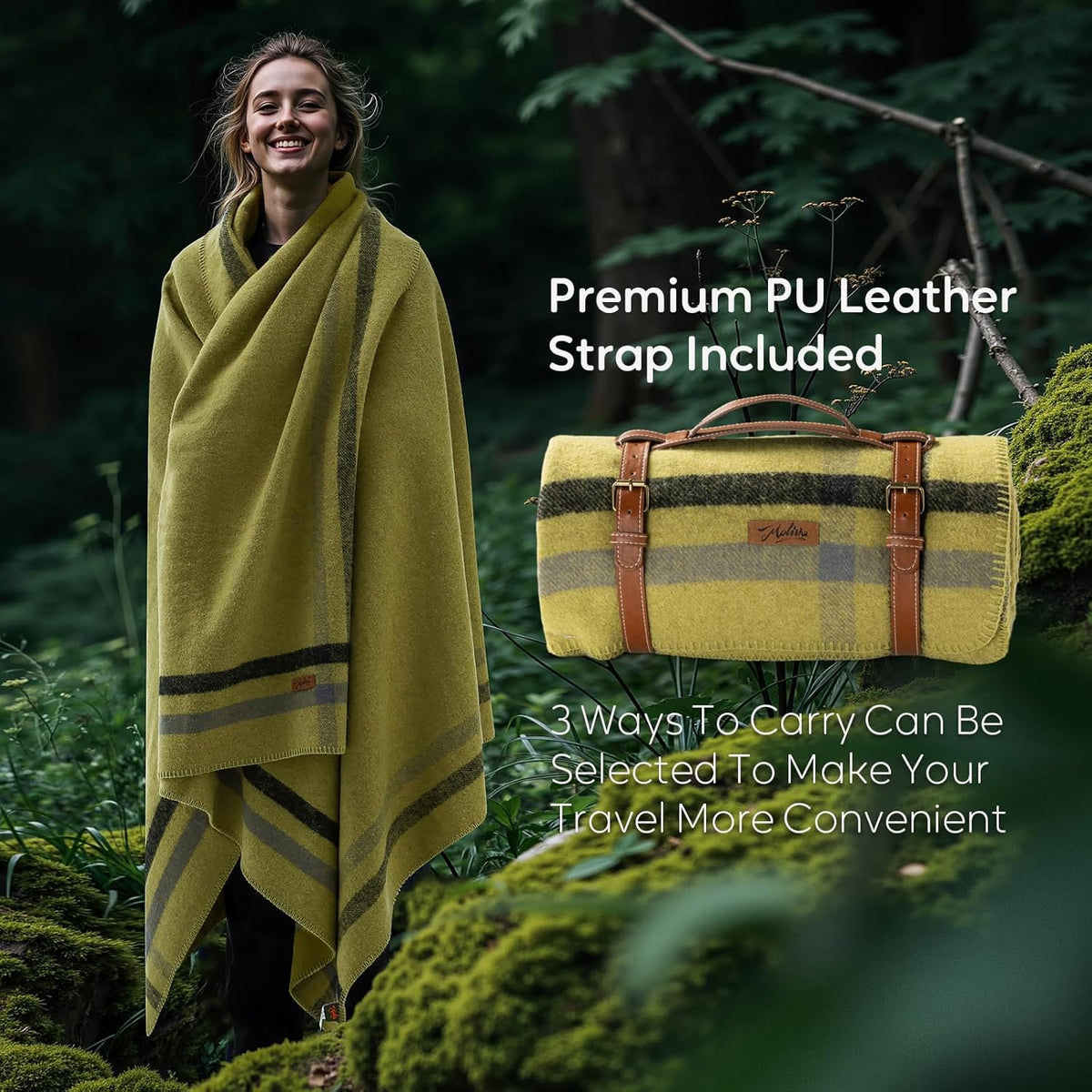 100% Wool Blanket, 62" x 86", Warm, Thick, Washable, Military Wool Blanket, Great for Camping, Outdoors, Sporting Events, Survival Kits
