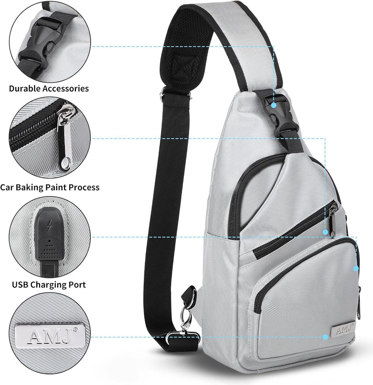 AMJ Crossbody Sling Bag Men Women, Casual Shoulder Backpack, Chest Daypack Satchel for Hiking Travel