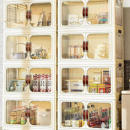 Multi-Purpose Stackable Plastic Storage Bins with Wheels & Lids - Space-Saving Foldable & Collapsible Organizers for Home, Pantry, Office, Dorm, Craft Room & Closet (4 Layers)