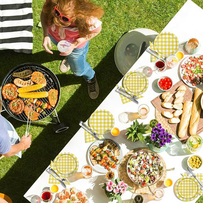 180Pcs Yellow Gingham Party Supplies Paper Plates and Napkins Serve 60 |