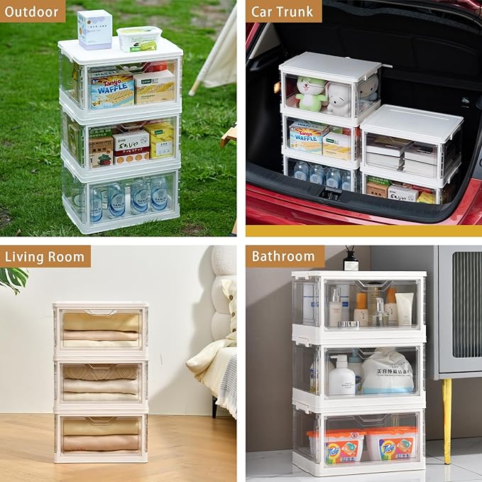 Stackable Plastic Storage Bins with Lids, Foldable Closet Organizers and Storage, 3 Drawer Storage Organizer，Clear Stackable Containers for Wardrobe,Bedroom,Office,Dorm