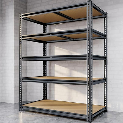 72"H Storage Shelves heavy duty, 2000LBS Garage Shelving, 5 Tier Metal Shelving Unit Adjustable Garage Shelves Rack Shelf for Storage Warehouse Pantry Closet,35.6" W × 16" D × 72" H, Black, 2PCS