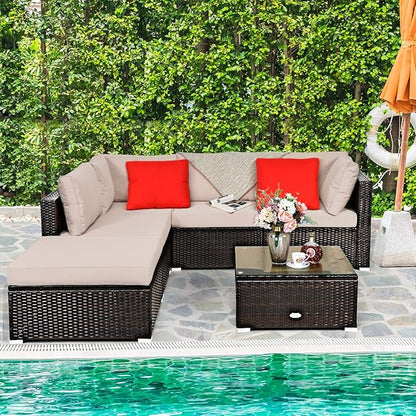 Tangkula 6 Piece Patio Furniture Set, Outdoor Deck Lawn Backyard Durable Steel