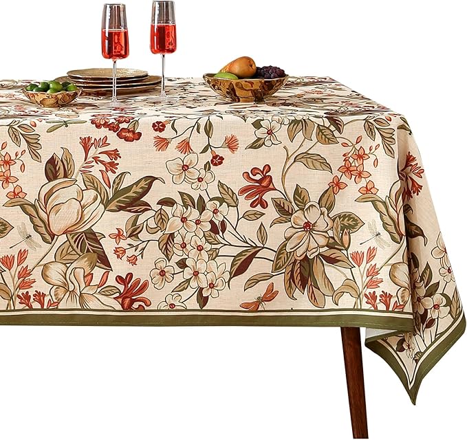 ISAENNE Designer Bohemian Linen Small Square Table Cloth,Colorful Floral Pattern Tablecloth,Wrinkle Resistant Decorative Tablecloths for Dining Thanksgiving Kitchen Party,55"*55"-Grace A