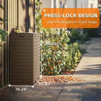 62-Gallon Outdoor Trash Can with lid, Waterproof, UV-Resistant Resin Garbage Can, Lockable Lid and Drip Tray, Animal-Proof, for Patio, Kitchen, Backyard and Deck
