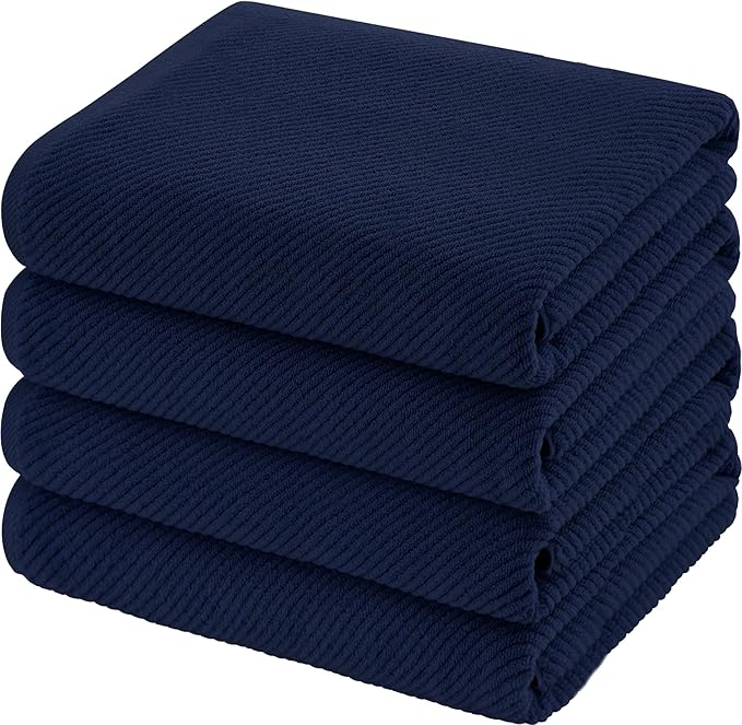 VOOVA & MOVAS Bath Towels, Large 30" x 56" - 100% Cotton | Quick Dry | Light Weight | Thick | Soft | Absorbent, 4PC Luxury Shower Towel Set for Bathroom, Towel Gift Set, Navy Blue