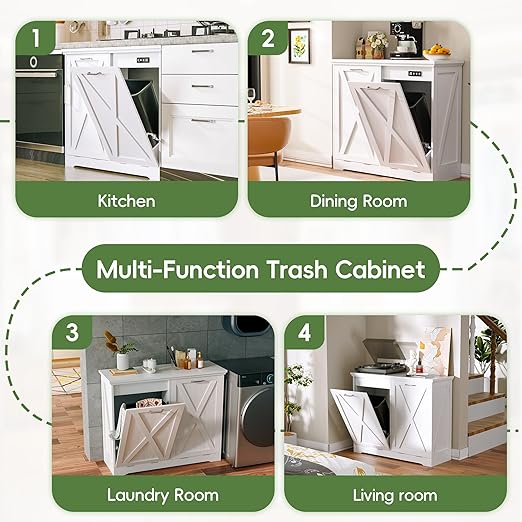 Betterhood TOLEAD Tilt Out Trash Can Cabinet, Hidden Trash Bin with Deodorizing & Negative Ion System, Pet-Proof Kitchen Waste Cabinet for Kitchen, Dining Room, Living Room (White, 2 * 13 Gallons)