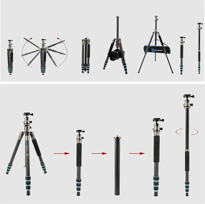 BONFOTO Portable Aluminum Alloy B674A Lightweight Camera Travel Tripod Monopod with Ball Head for DSLR (Bronze Grey)