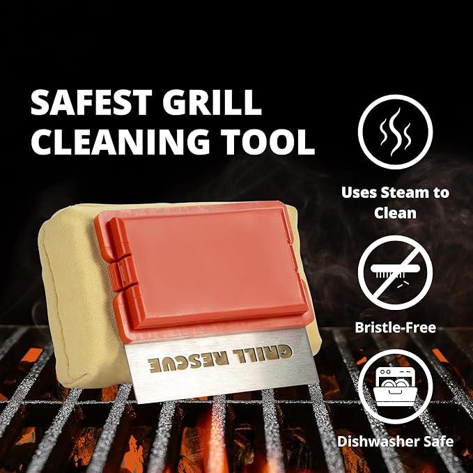 Grill Rescue BBQ Replaceable Cleaning Head, Bristle Free - Durable and Unique Scraper Tools for Cast Iron or Stainless-Steel Grates, Barbecue Cleaner