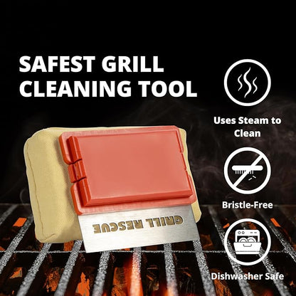 Grill Rescue BBQ Replaceable Cleaning Head, Bristle Free - Durable and Unique Scraper Tools for Cast Iron or Stainless-Steel Grates, Barbecue Cleaner