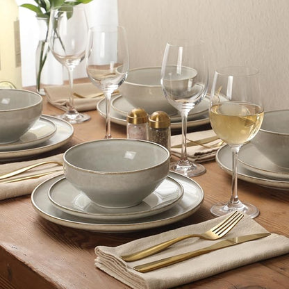Gibson Elite White Sands Plates and Bowls Sets, 12-Piece Stoneware Dinnerware