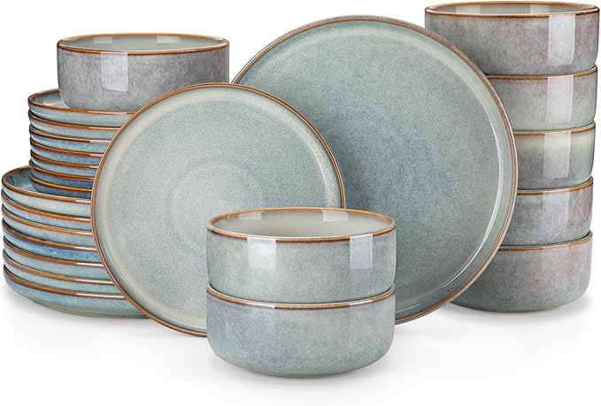 vancasso PLAYA Plates and Bowls Sets, 24 Pieces Light-Blue Dinnerware Sets