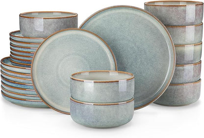 vancasso PLAYA Plates and Bowls Sets, 24 Pieces Light-Blue Dinnerware Sets