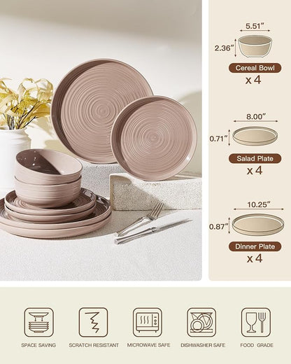 Stoneware Dinnerware Sets for 4, Plates and Bowls, Chip & Scratch Resistant
