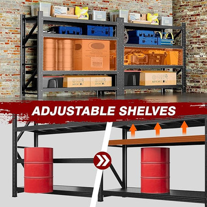 5000LBS Metal Steel Storage Shelves - 71.3" W Black 4 Tier Heavy Duty Rack Commercial Industrial Shelving with Adjustable Shelf for Basement Garage Warehouse - 71.3" W x 24" D x 70" H