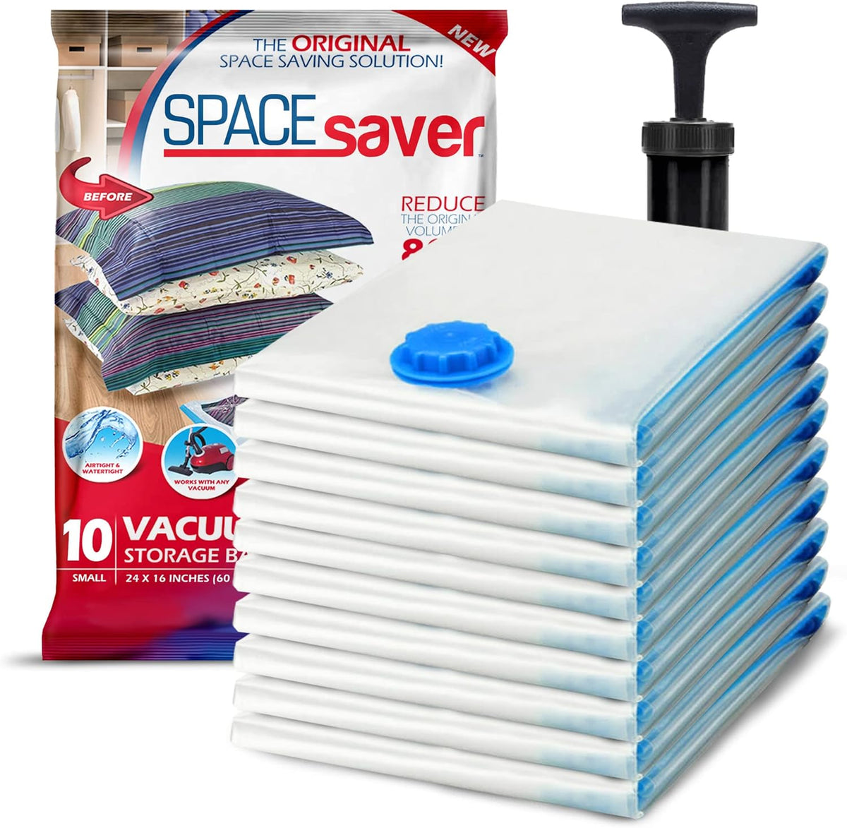 10 Pack Small Vacuum Storage Bags for Comforters, Blankets & Clothes – Vacuum Sealed Compression Bags with Hand Pump – Space Saver Storage Bags for Bedding, Moving, Travel & Organization