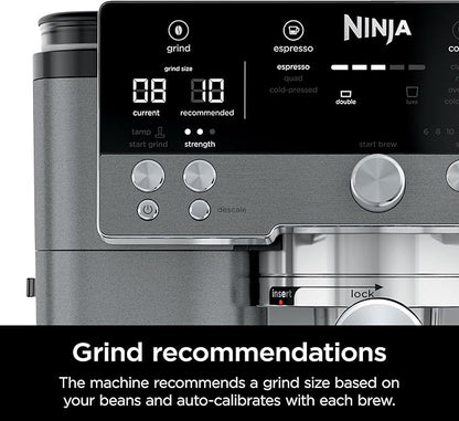 Ninja Luxe Cafe Premier Series, Espresso Machine, Drip Coffee, Rapid Cold Brew, Integrated Grinder, Hands-Free Frother, with Knock Box, Water Filter, Cleaning Tablets, Descaler, ES601GM