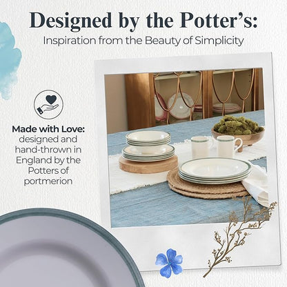 Portmeirion Potter's Brushstroke Dinner Plate (Set of 4) - 8" Earthenware Plates with Classic Brushstroke Rim - Microwave, Dishwasher, Freezer, Oven Safe - Ideal Modern Dinnerware Set (Green)