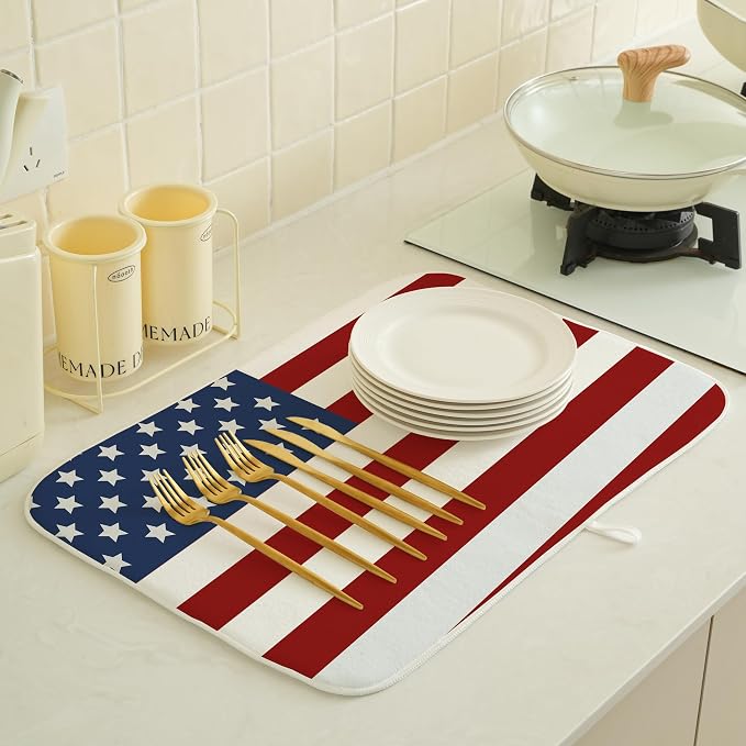 Independence Day Patriotic Dish Drying Mat