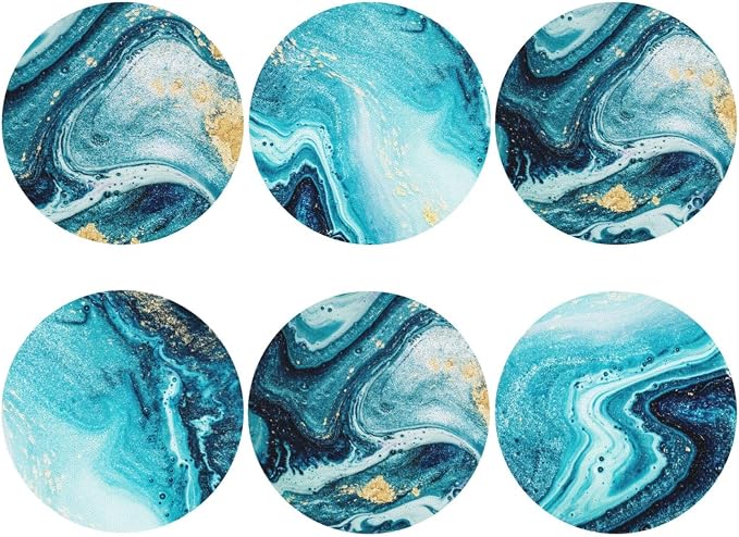 Ocean Gold Blue Marble Coasters Set of 6 Coasters